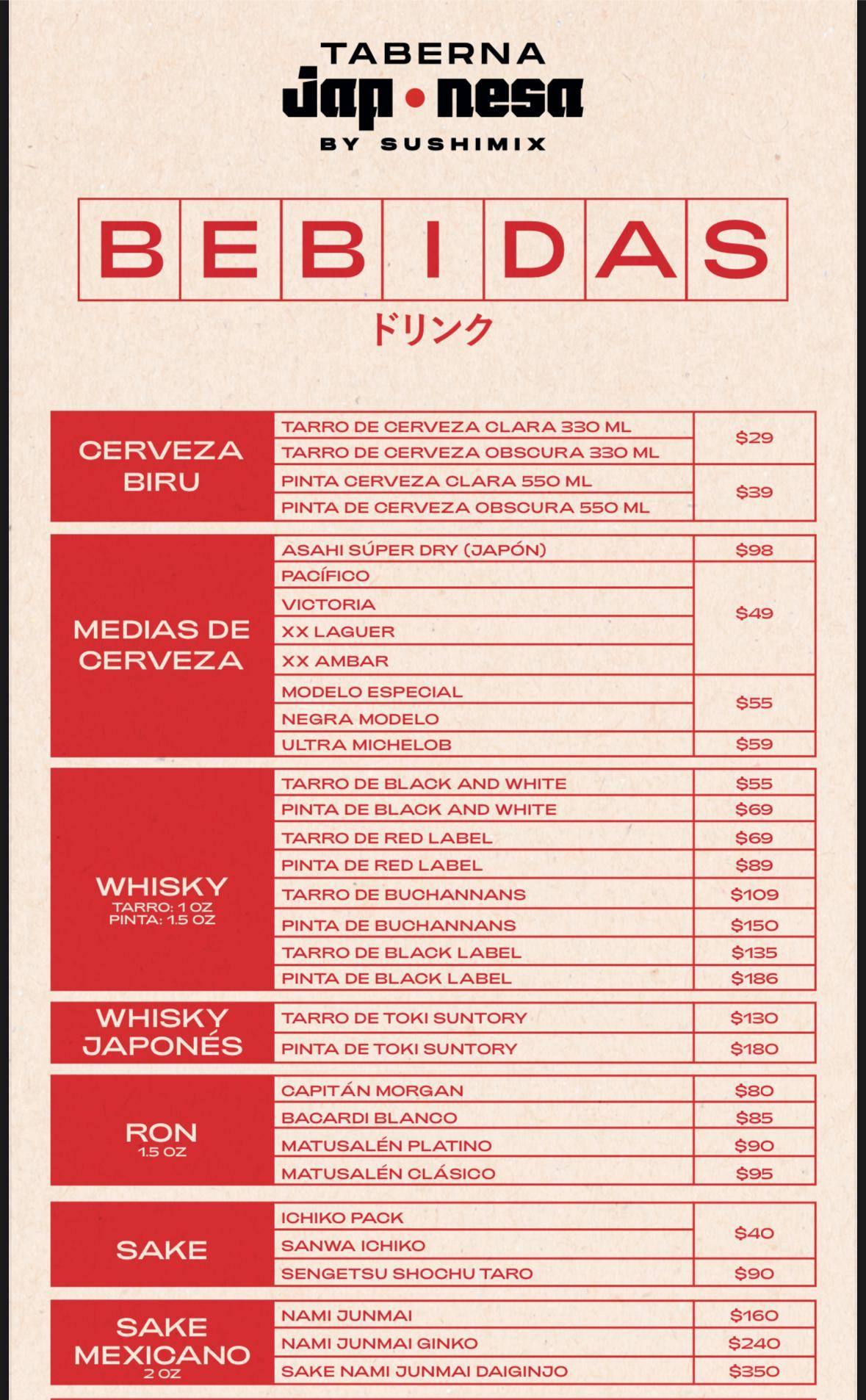 Taberna Japonesa меню