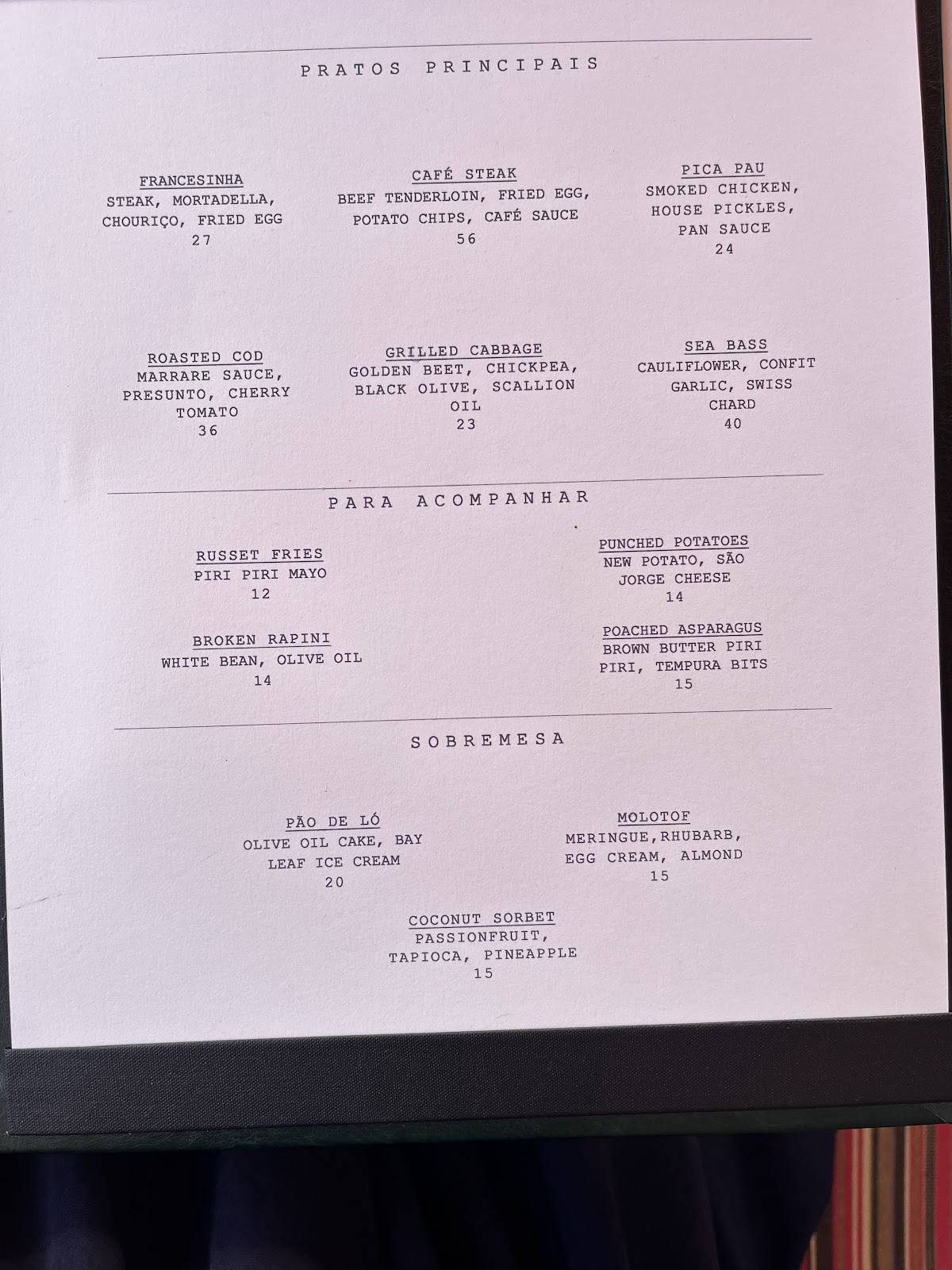 Taberna LX меню