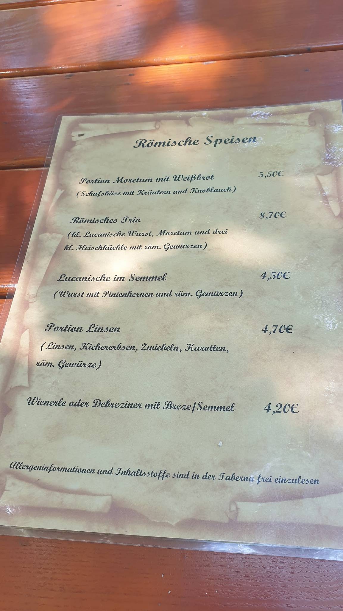 Taberna меню