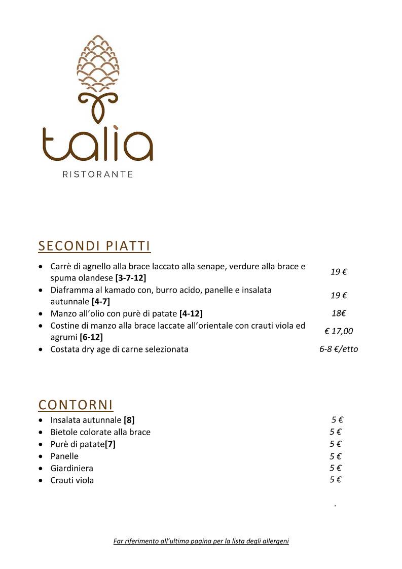 Talìa Ristorante меню