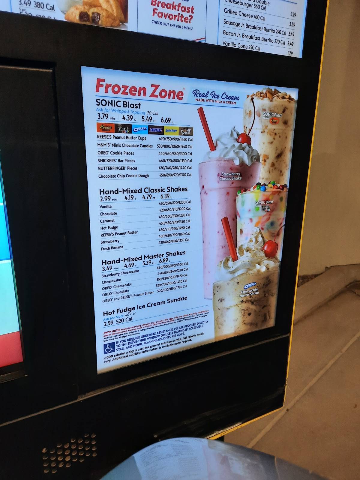 Sonic Drive-In меню