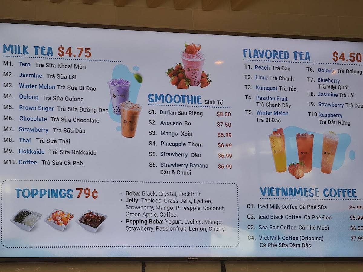 TeaMia - Sugarcane Drinks, Smoothies & Milkteas меню