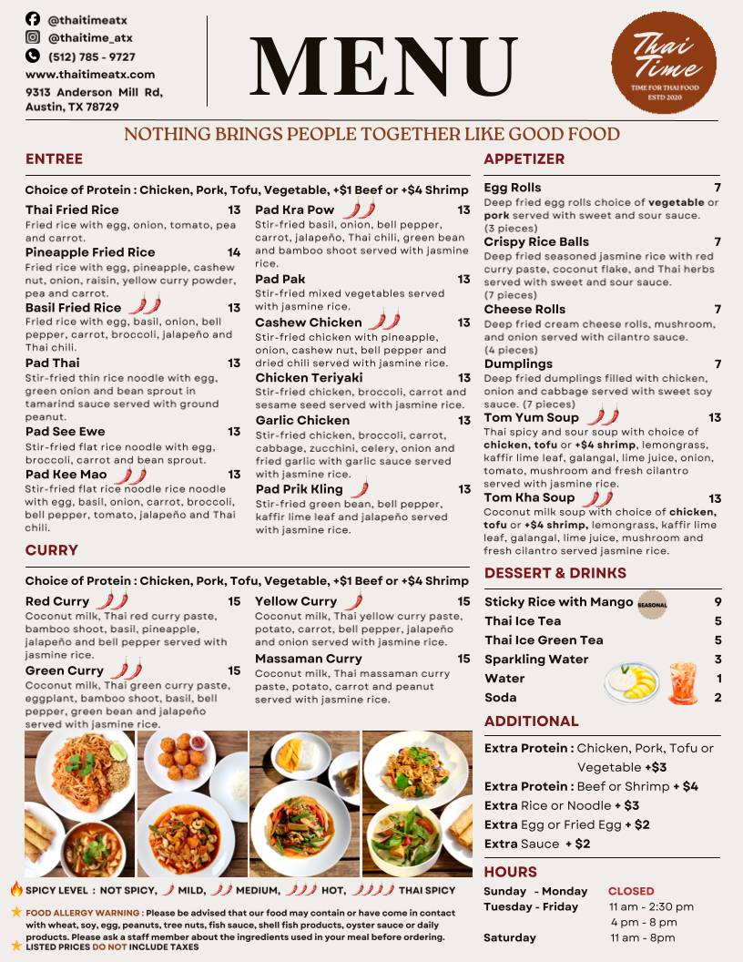 Thai Time меню