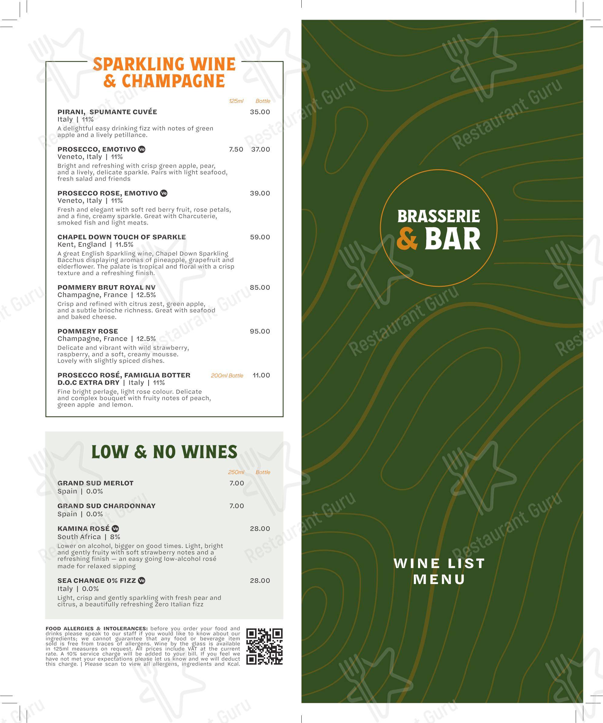Меню ресторана The Brasserie - Основное меню
