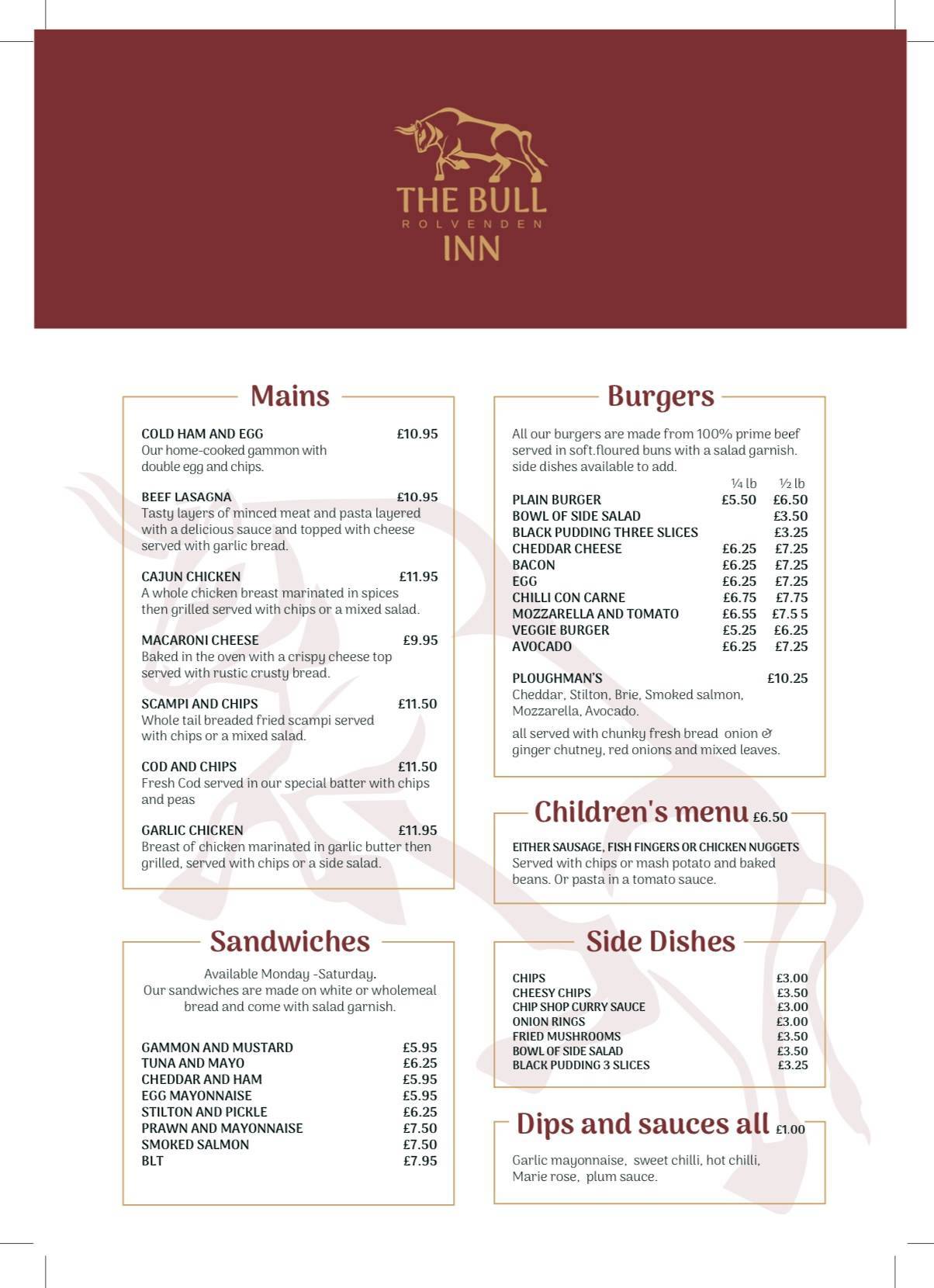 The Bull Inn Rolvenden меню