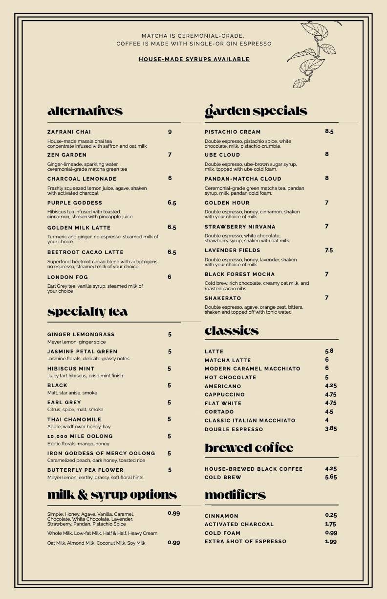 The Coffee Garden меню