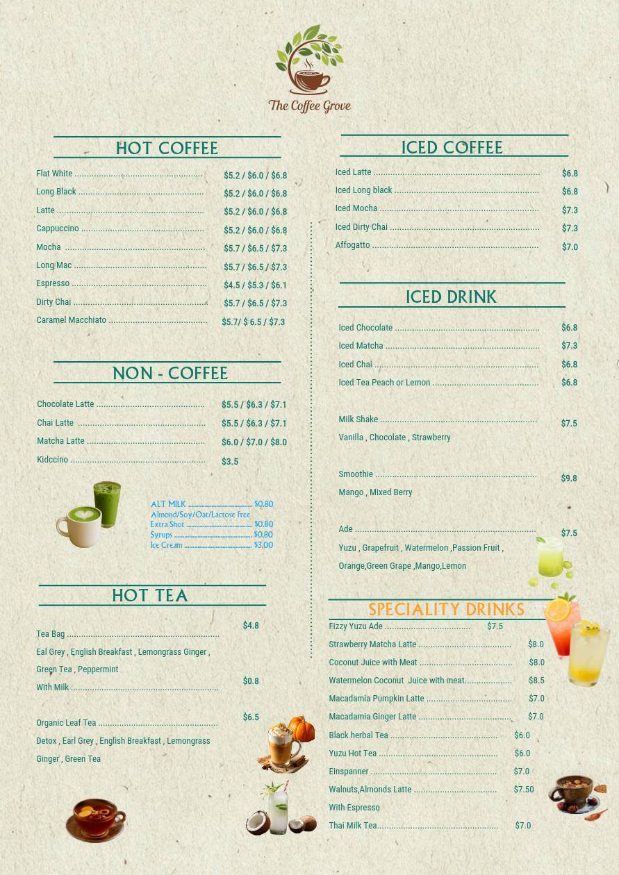 The Coffee Grove меню
