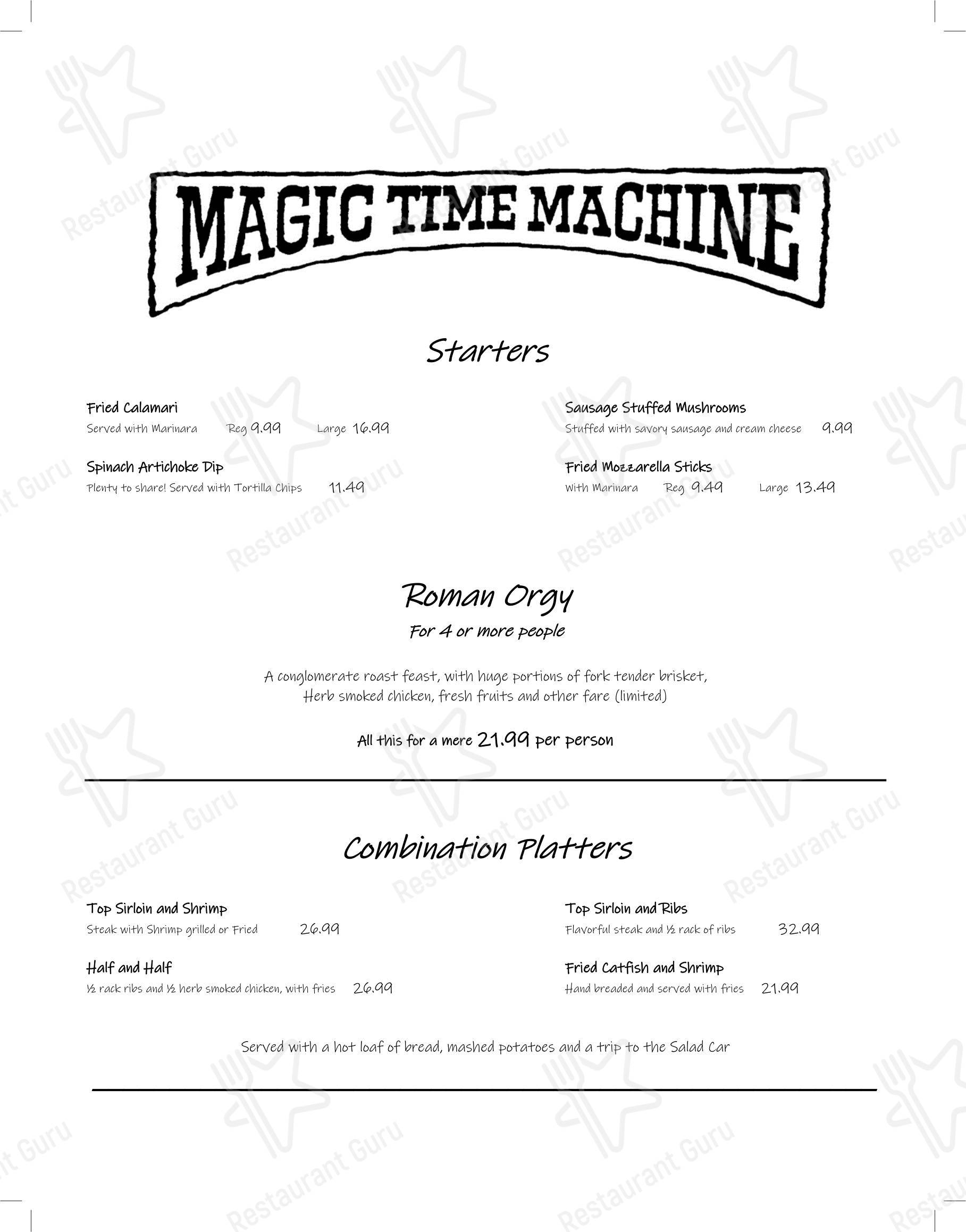 Меню паба и бара The Magic Time Machine