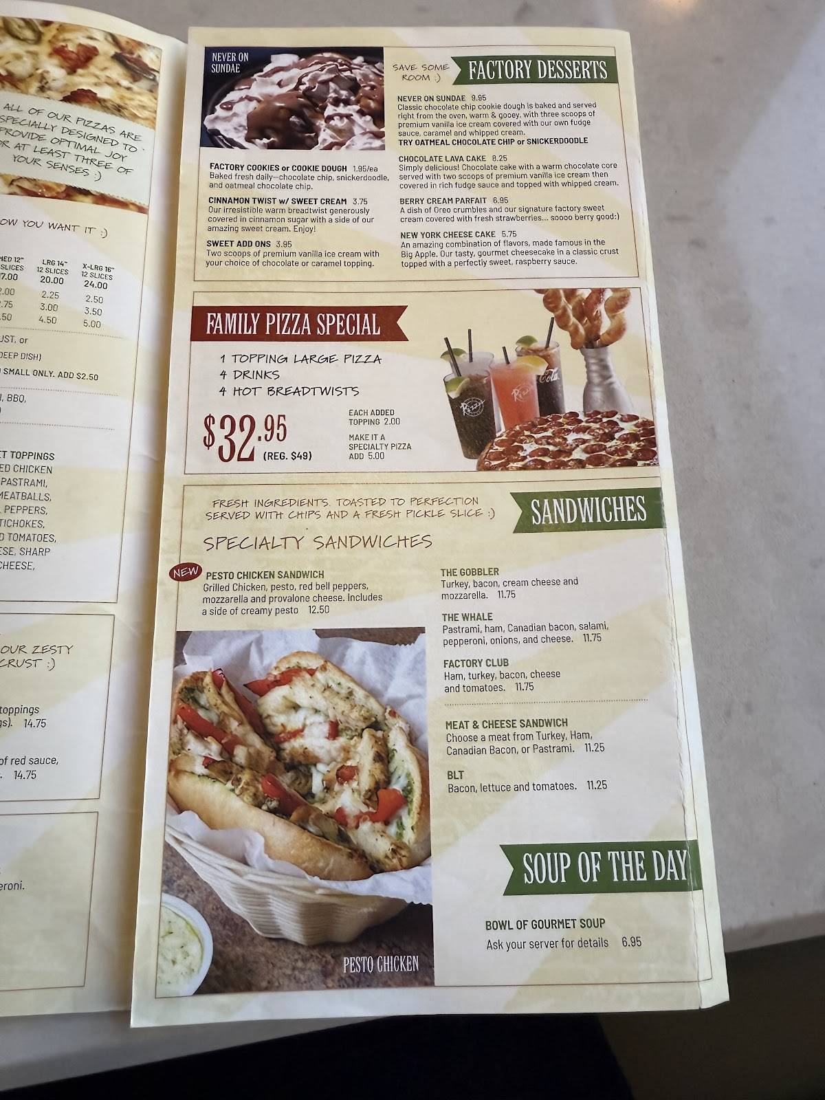 The Pizza Factory меню