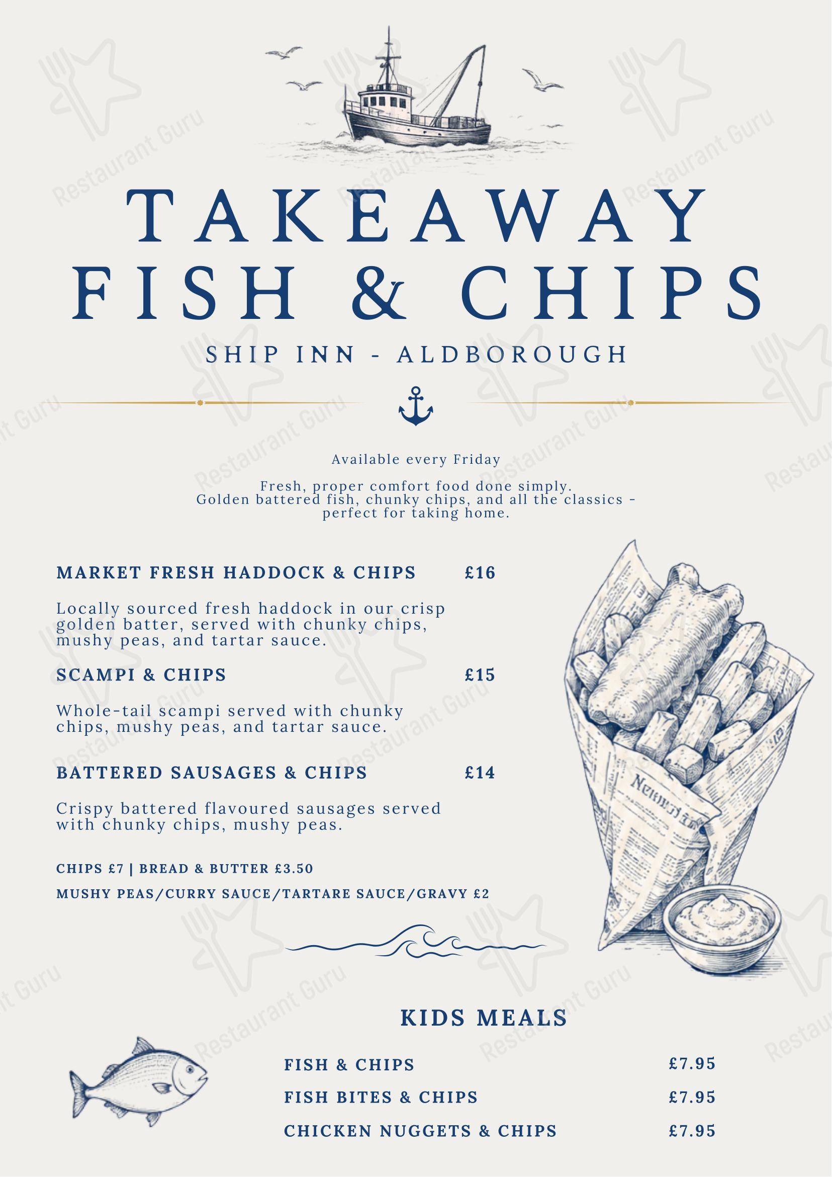 Lunch Menu паба и бара The Ship Inn - Aldborough в Олдборо