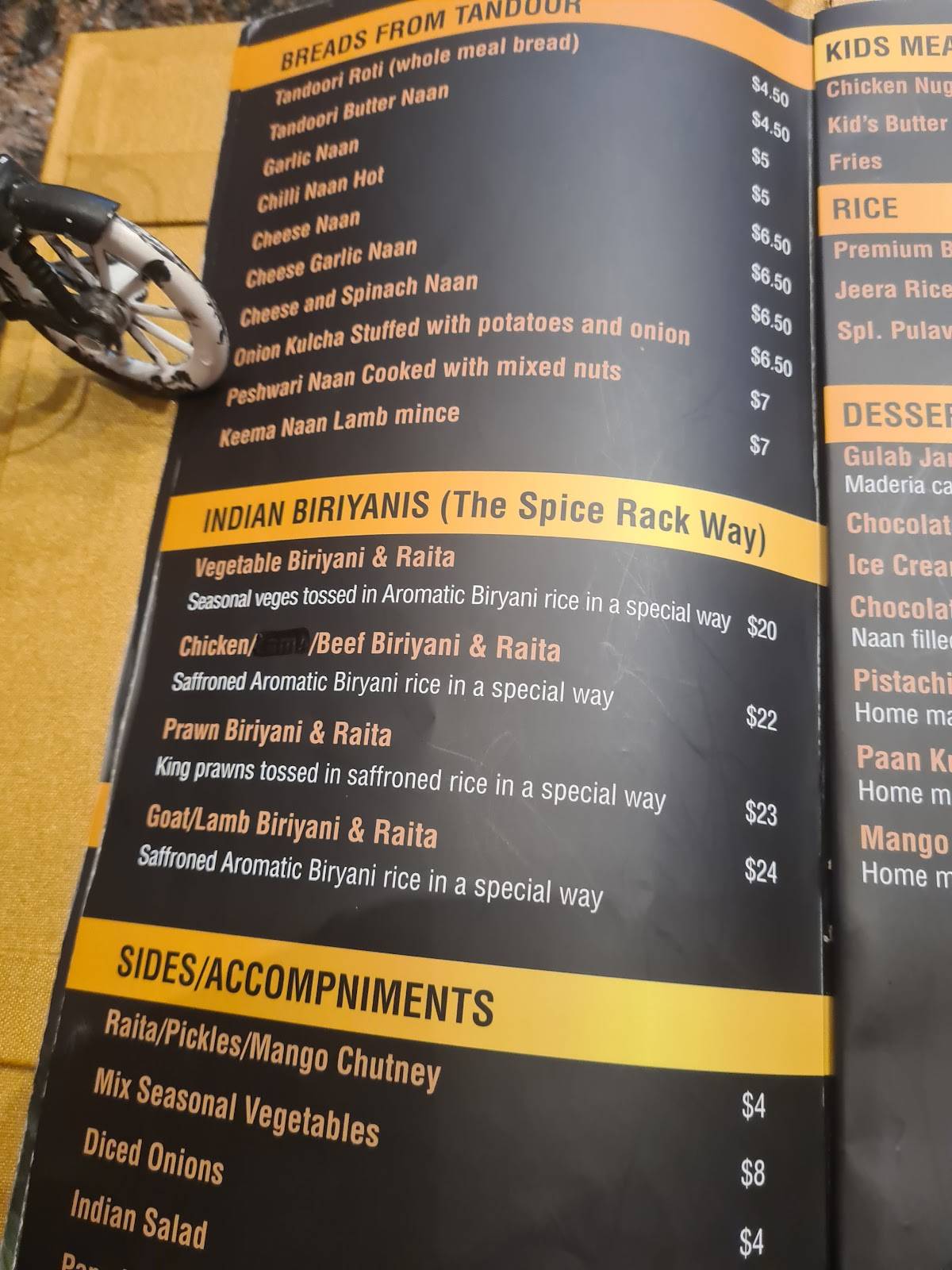 The Spice Rack Indian Kitchen меню