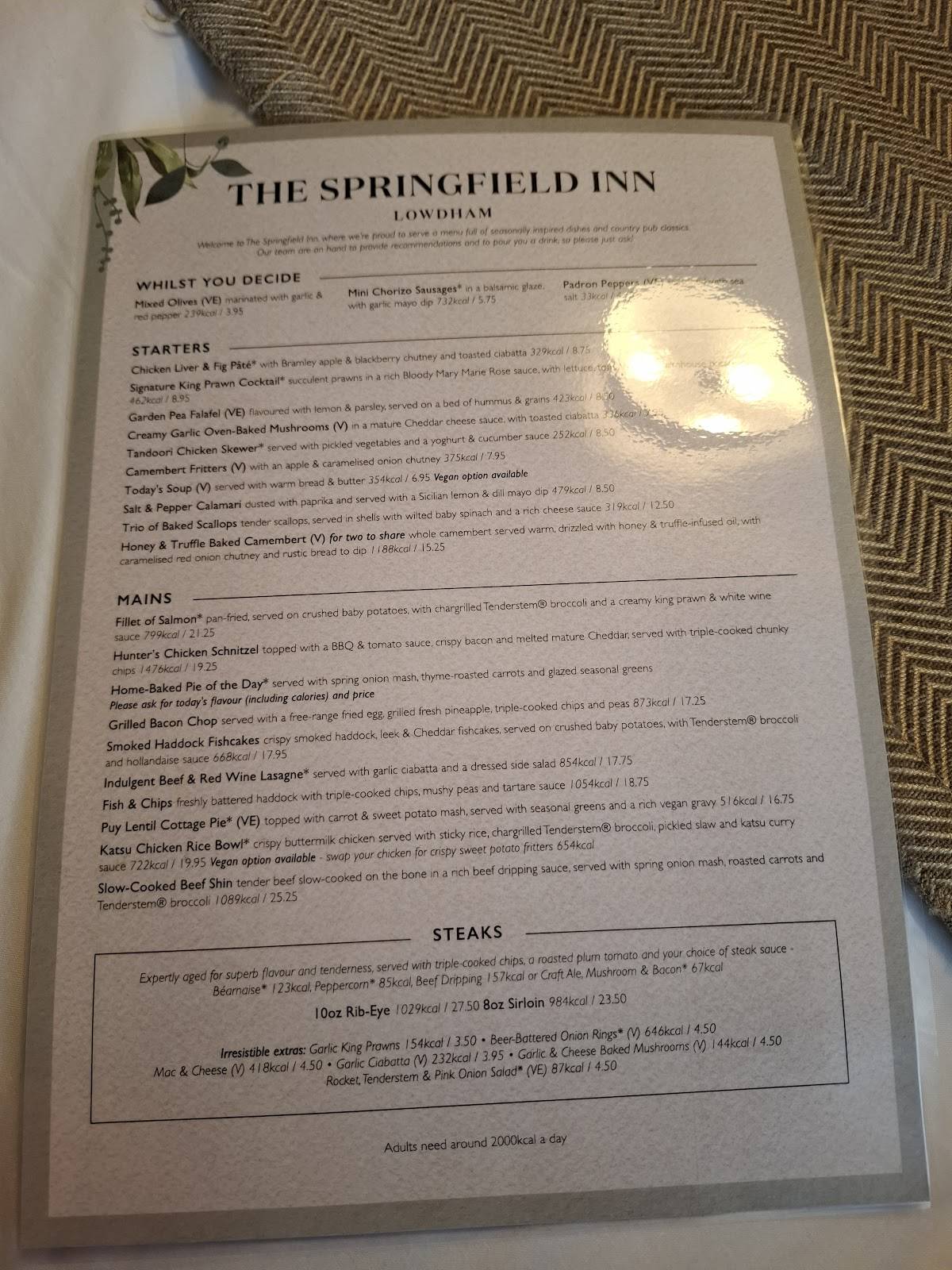 The Springfield Inn меню