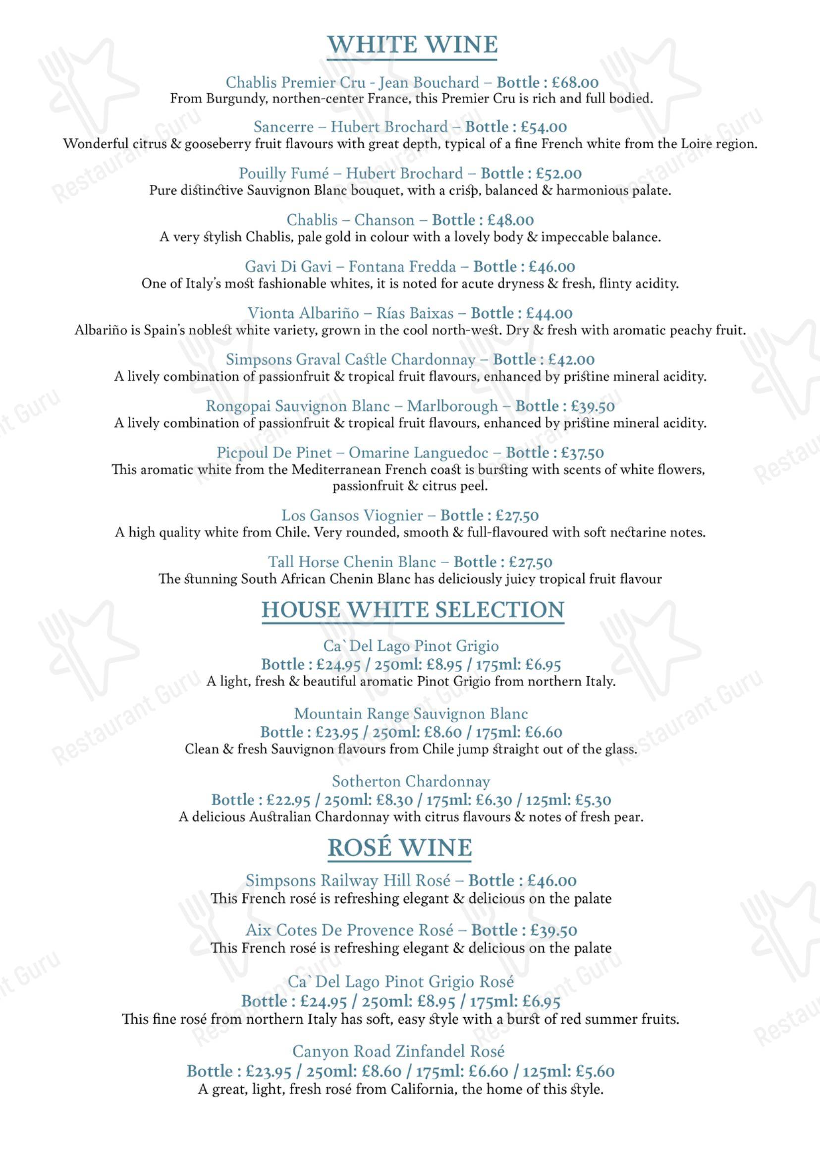 Dinner Menu паба и бара The Tartar Frigate в Бродстейрсе