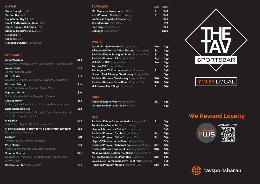 The Tav Sportsbar меню