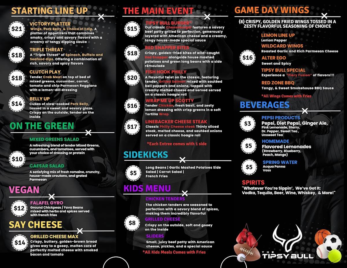 The Tipsy Bull Sports Bar меню