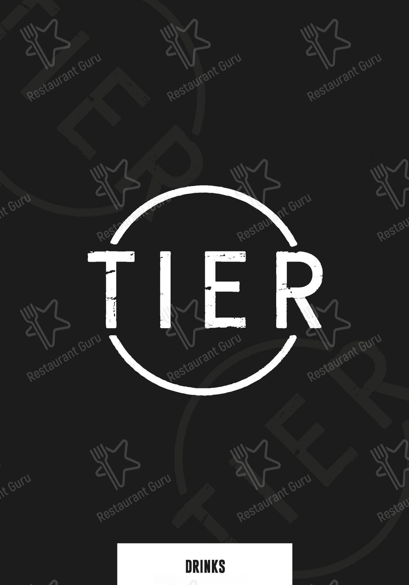 Меню паба и бара TIER в Ноттингеме
