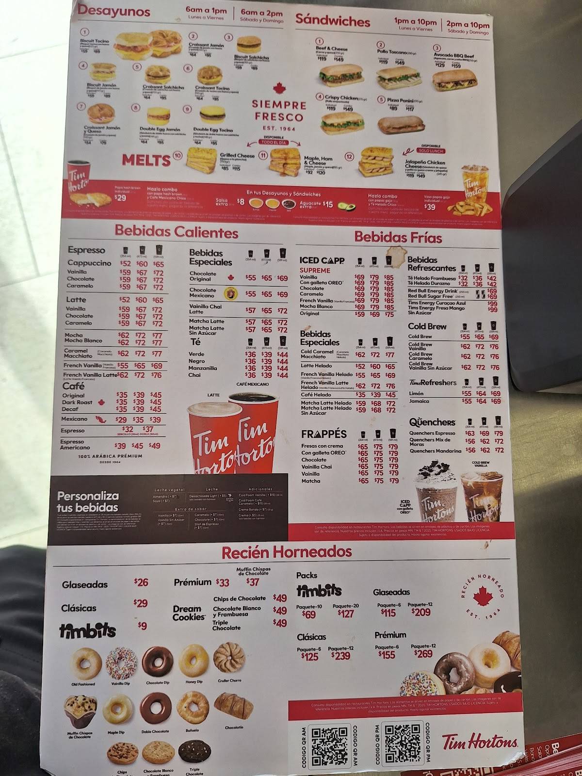 Tim Hortons Santa Rosa меню
