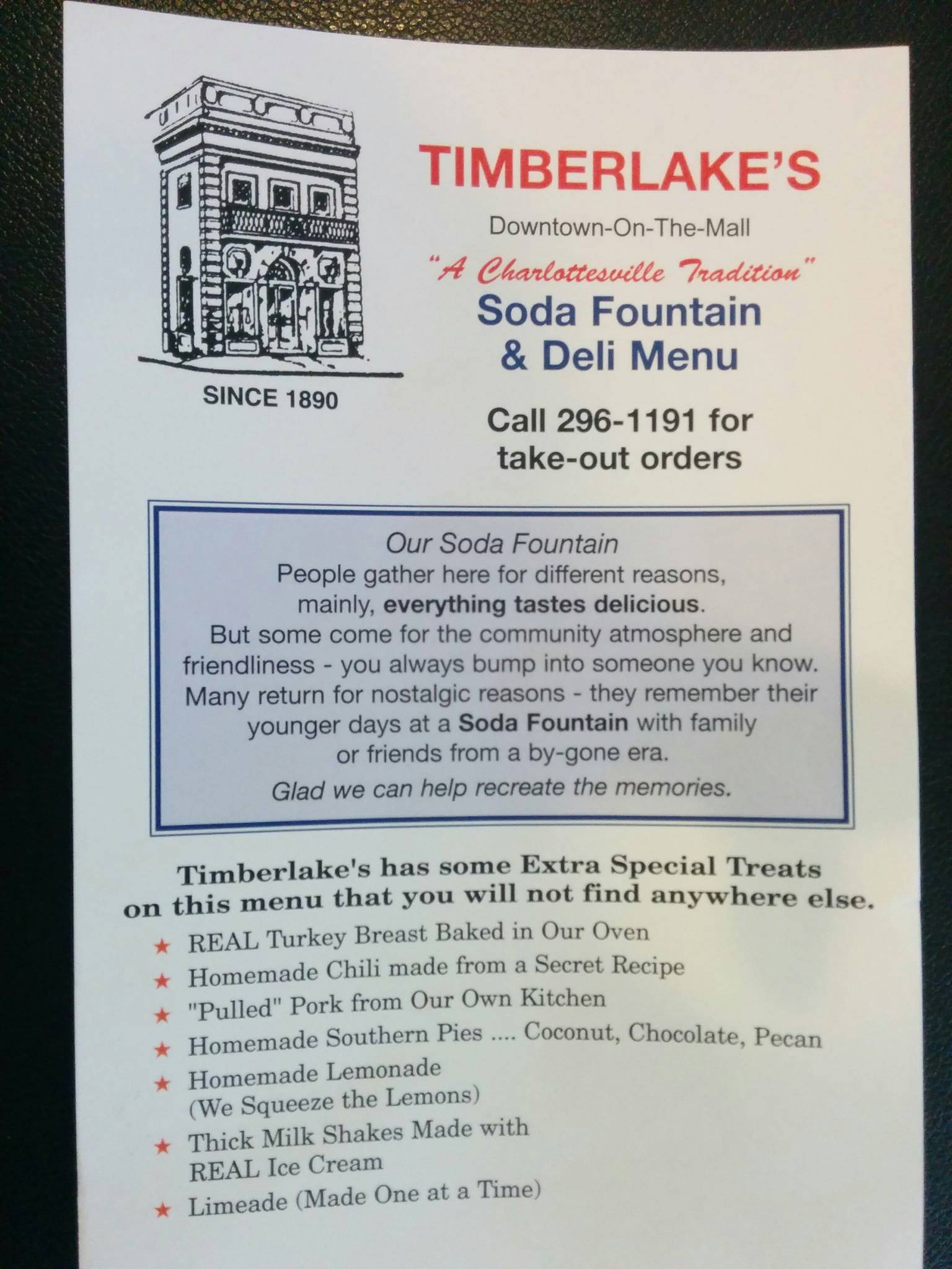Timberlakes Drug Store меню