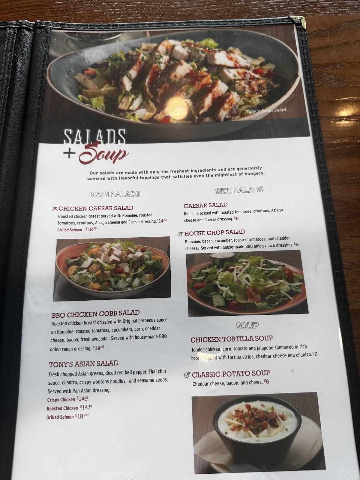 Tony Roma's меню