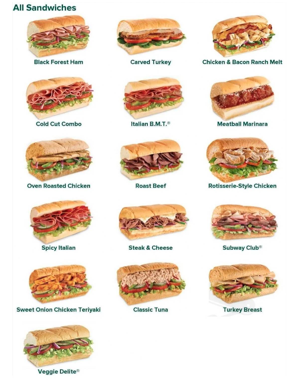 Subway меню