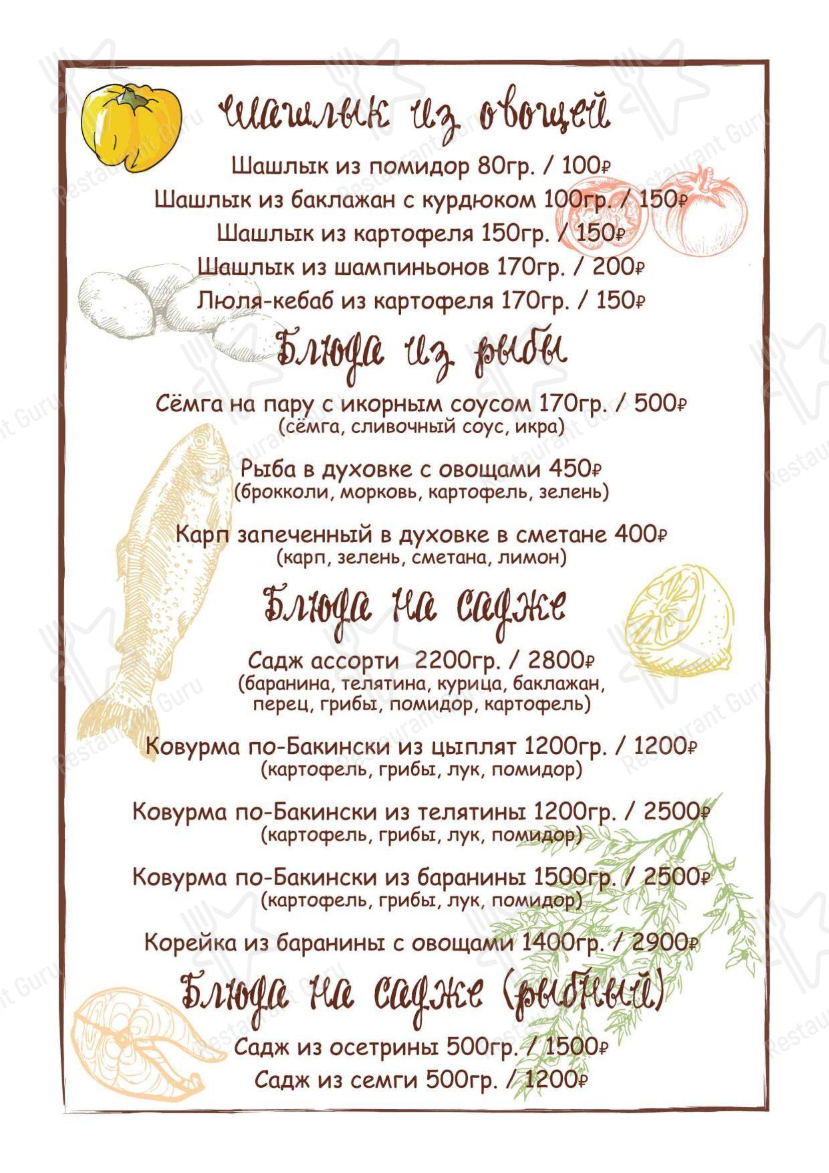 Меню для посетителей кафе Трактир
