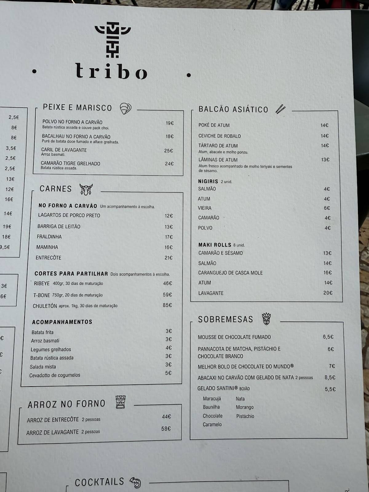 Tribo меню
