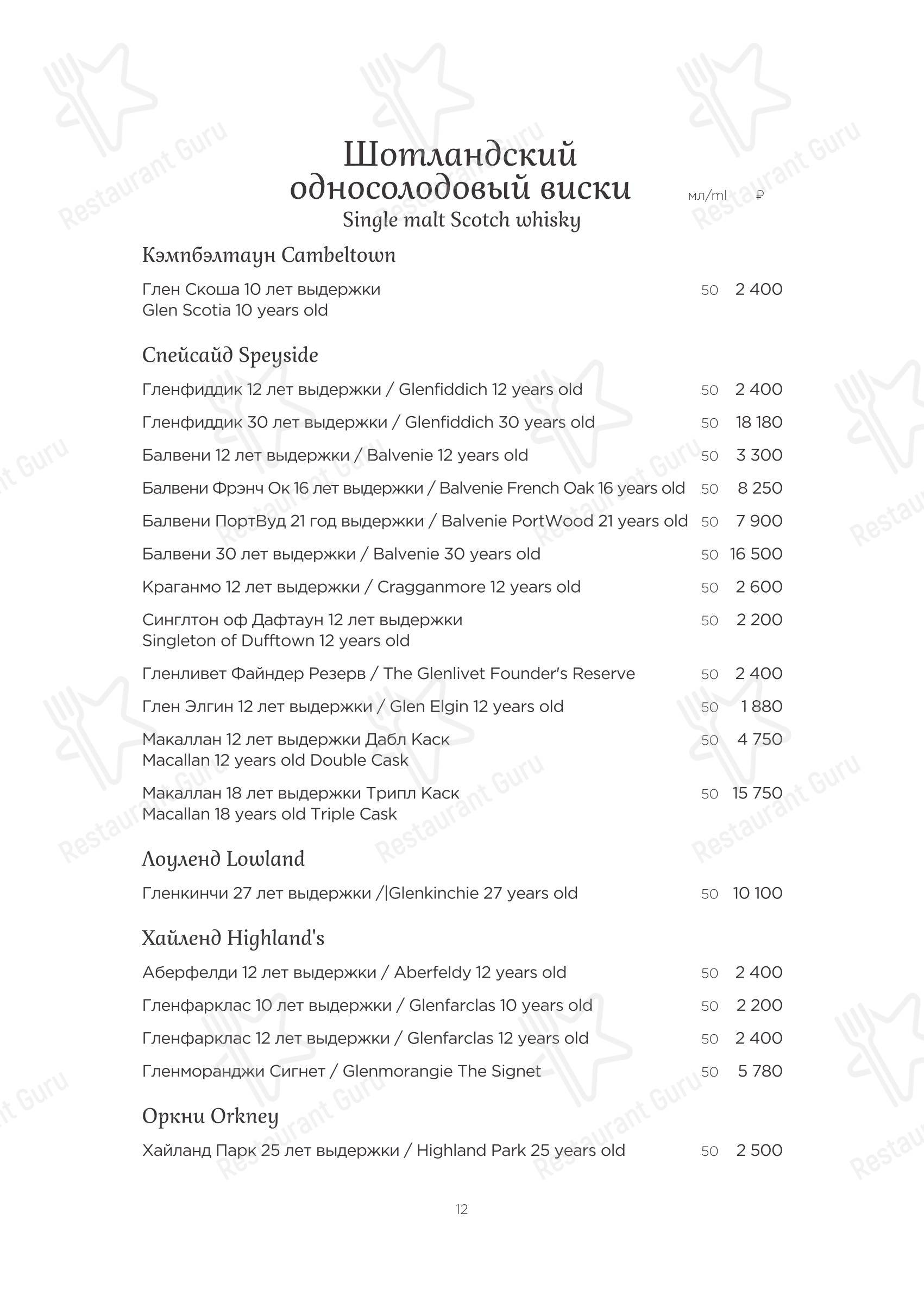 Buffet Menu ресторана Турандот в Москве
