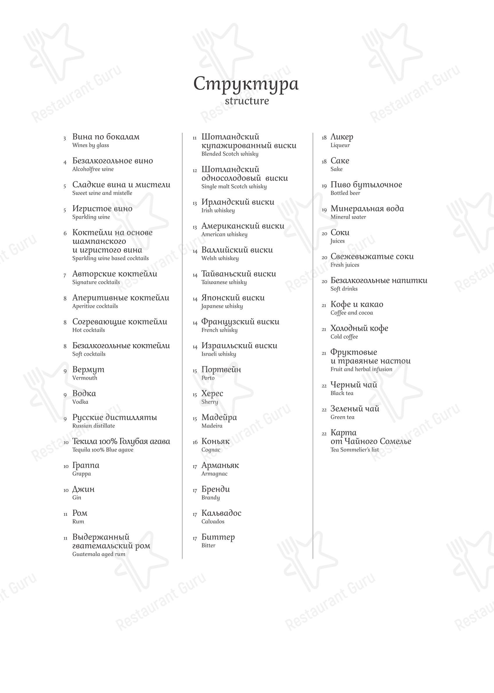 Меню ресторана Турандот - Cafe menu