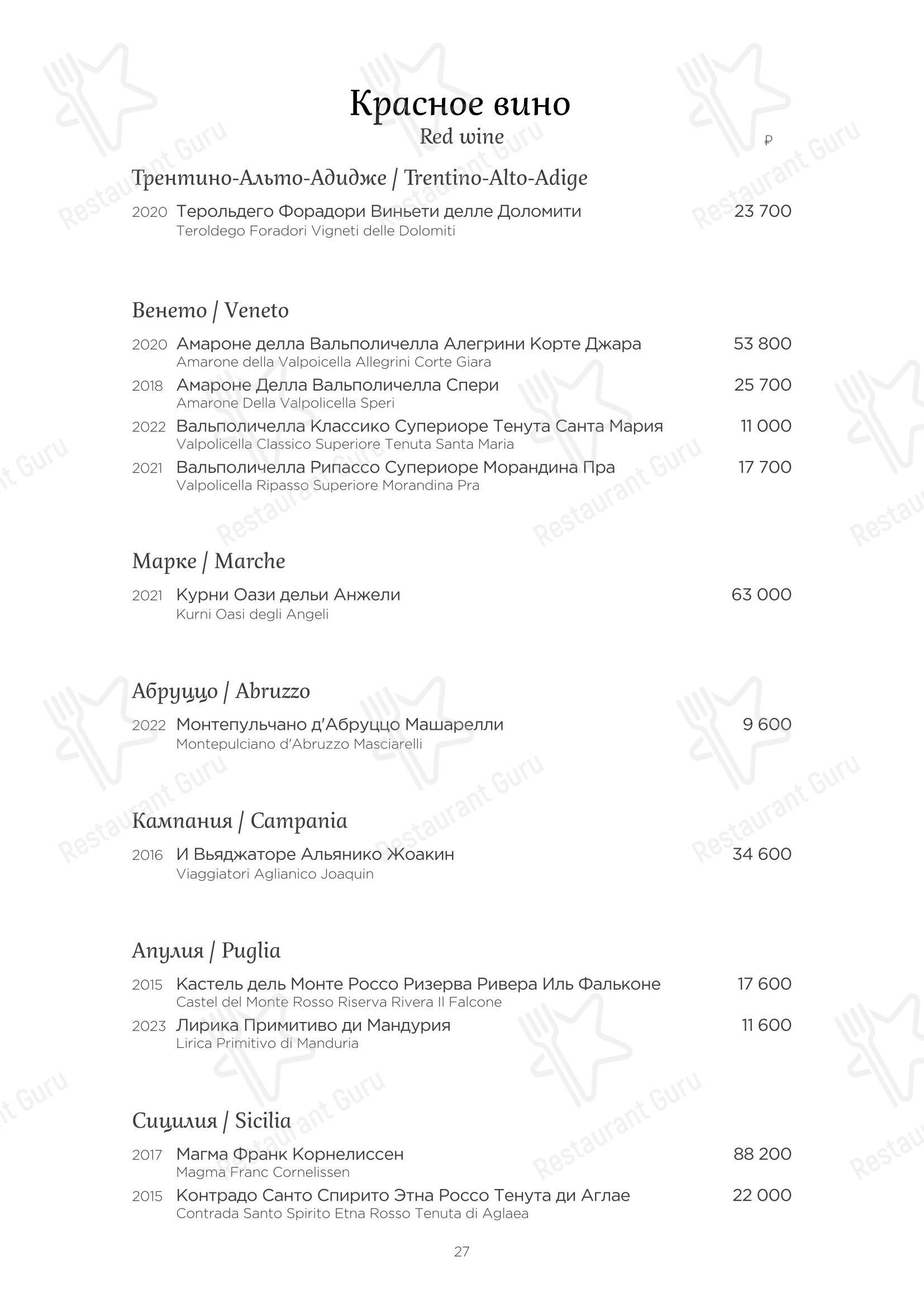 Турандот в Москве - Table Menu