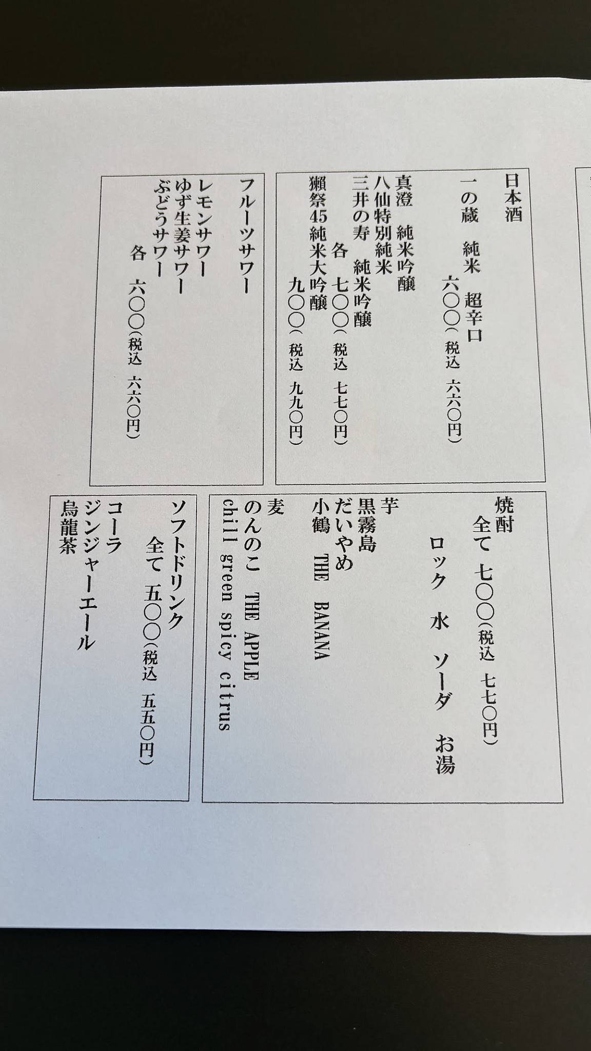 Utsuke меню