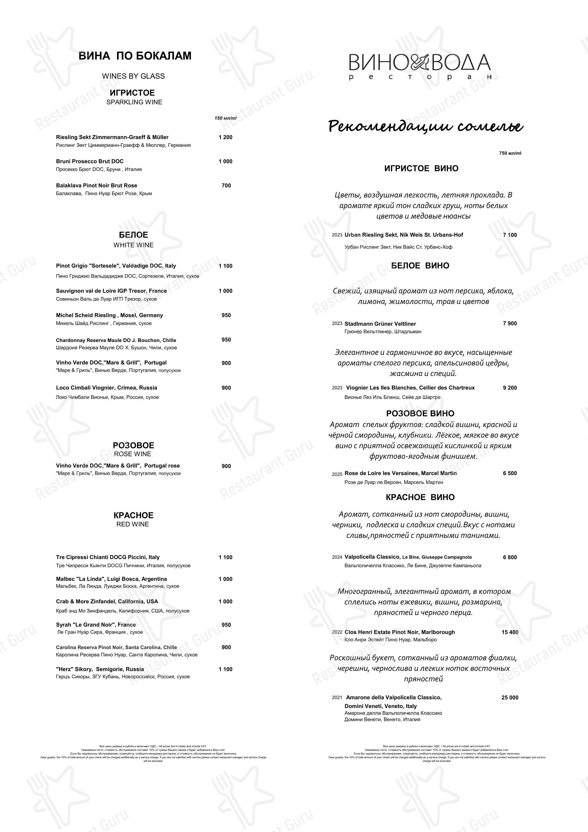 Коктейльная карта ресторана ВИНО&ВОДА в Санкт-Петербурге