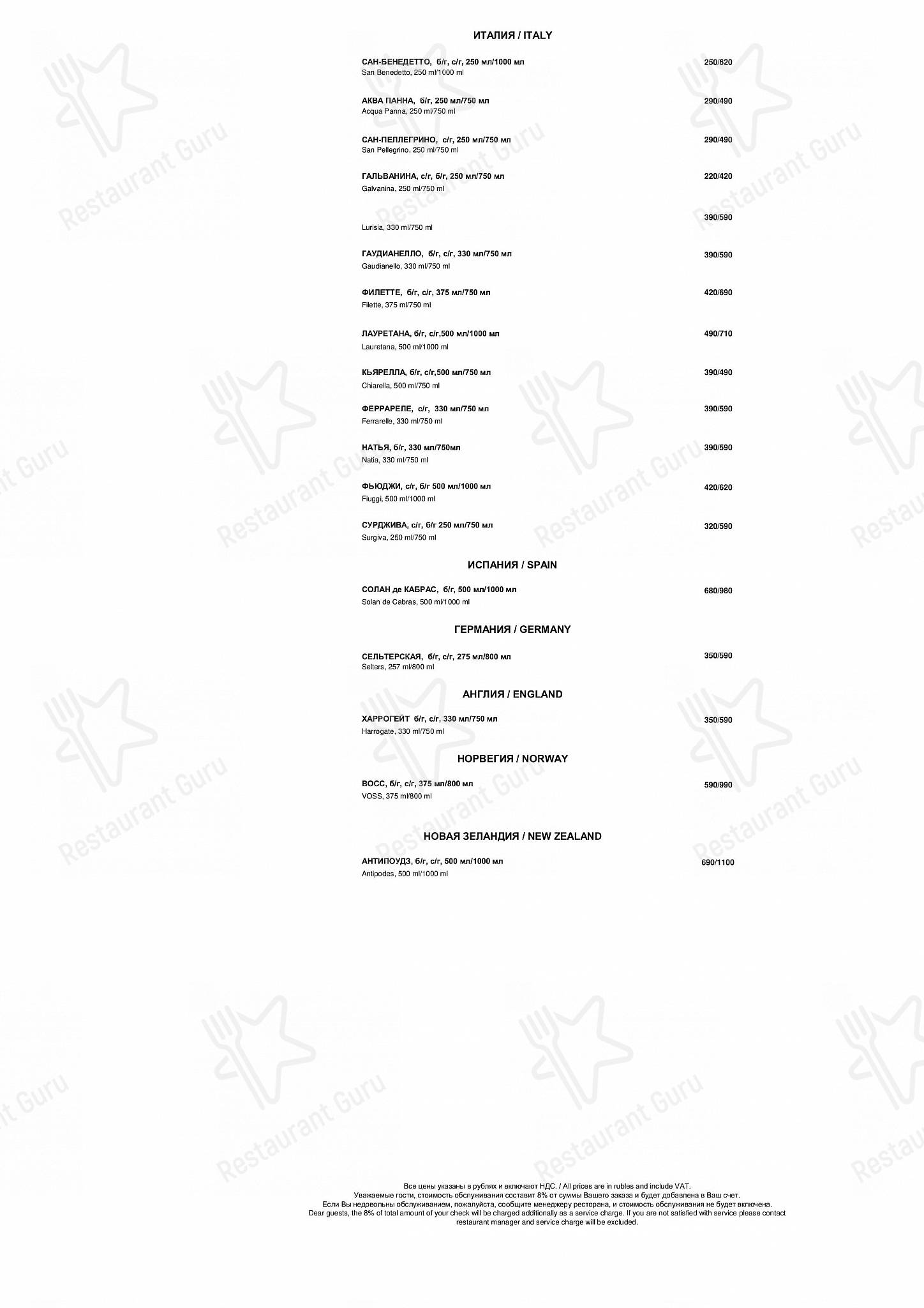 Bar Grill Menu ресторана ВИНО&ВОДА в Санкт-Петербурге