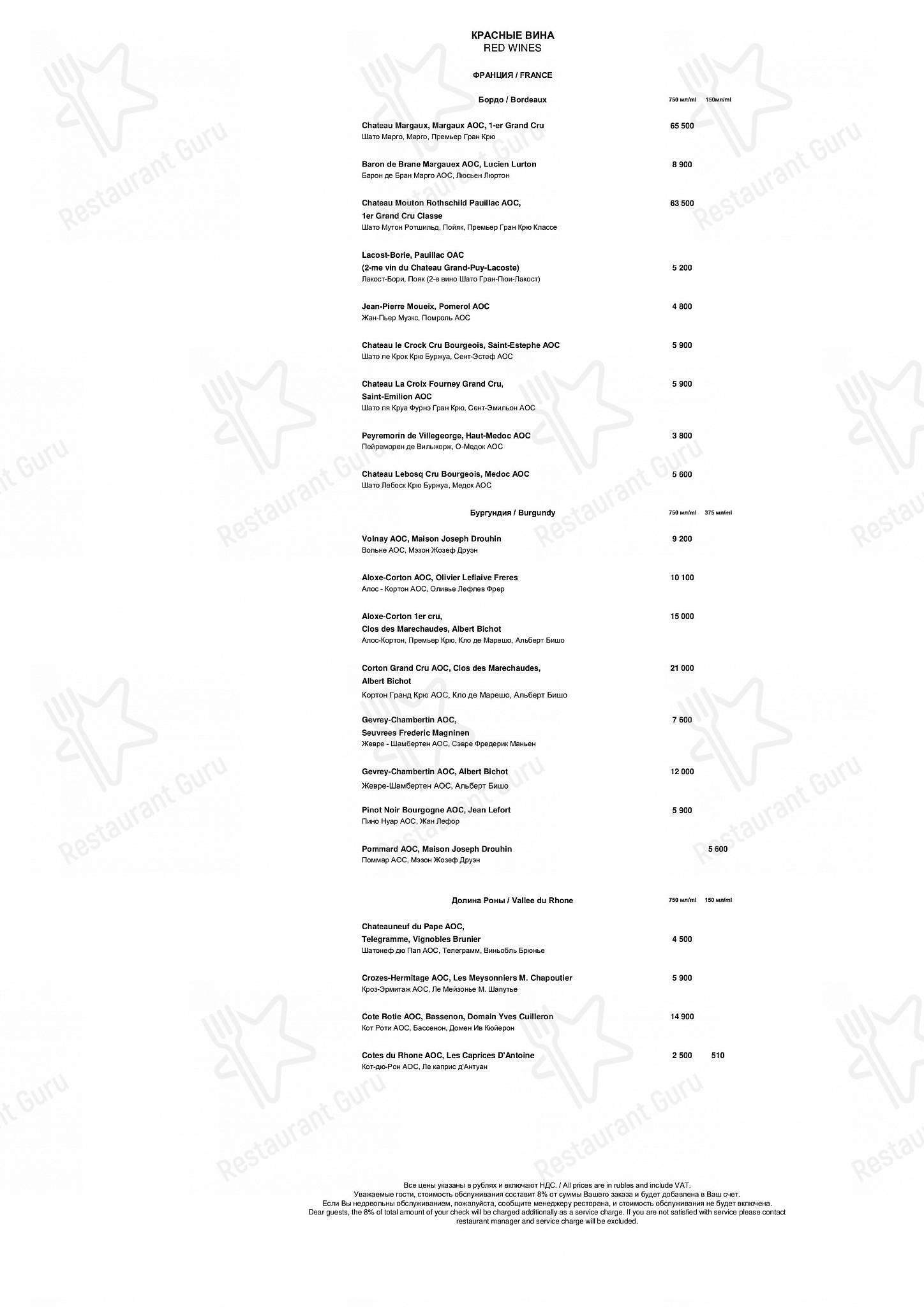 ВИНО&ВОДА в Санкт-Петербурге - Bar Grill Menu
