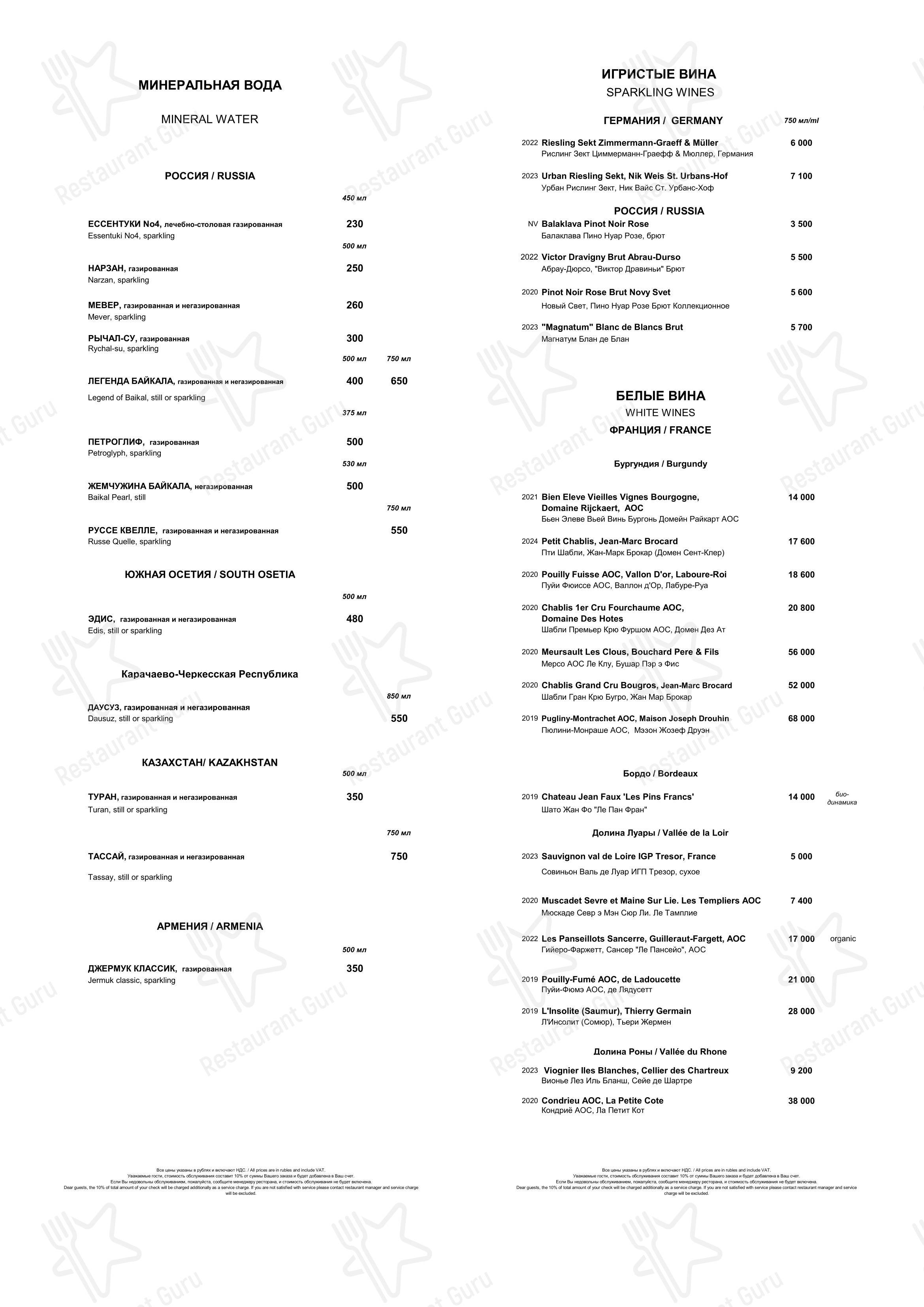 Коктейльная карта ресторана ВИНО&ВОДА в Санкт-Петербурге