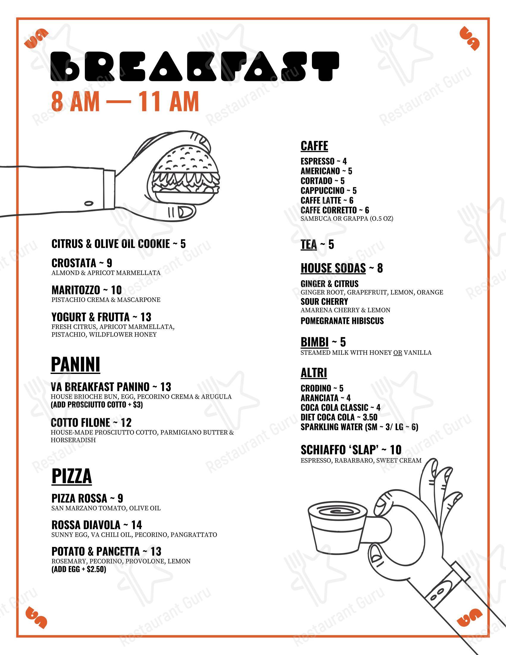 Меню кафе Va Caffe - Меню напитков