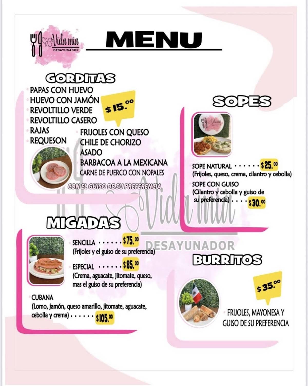 Vida Mía меню