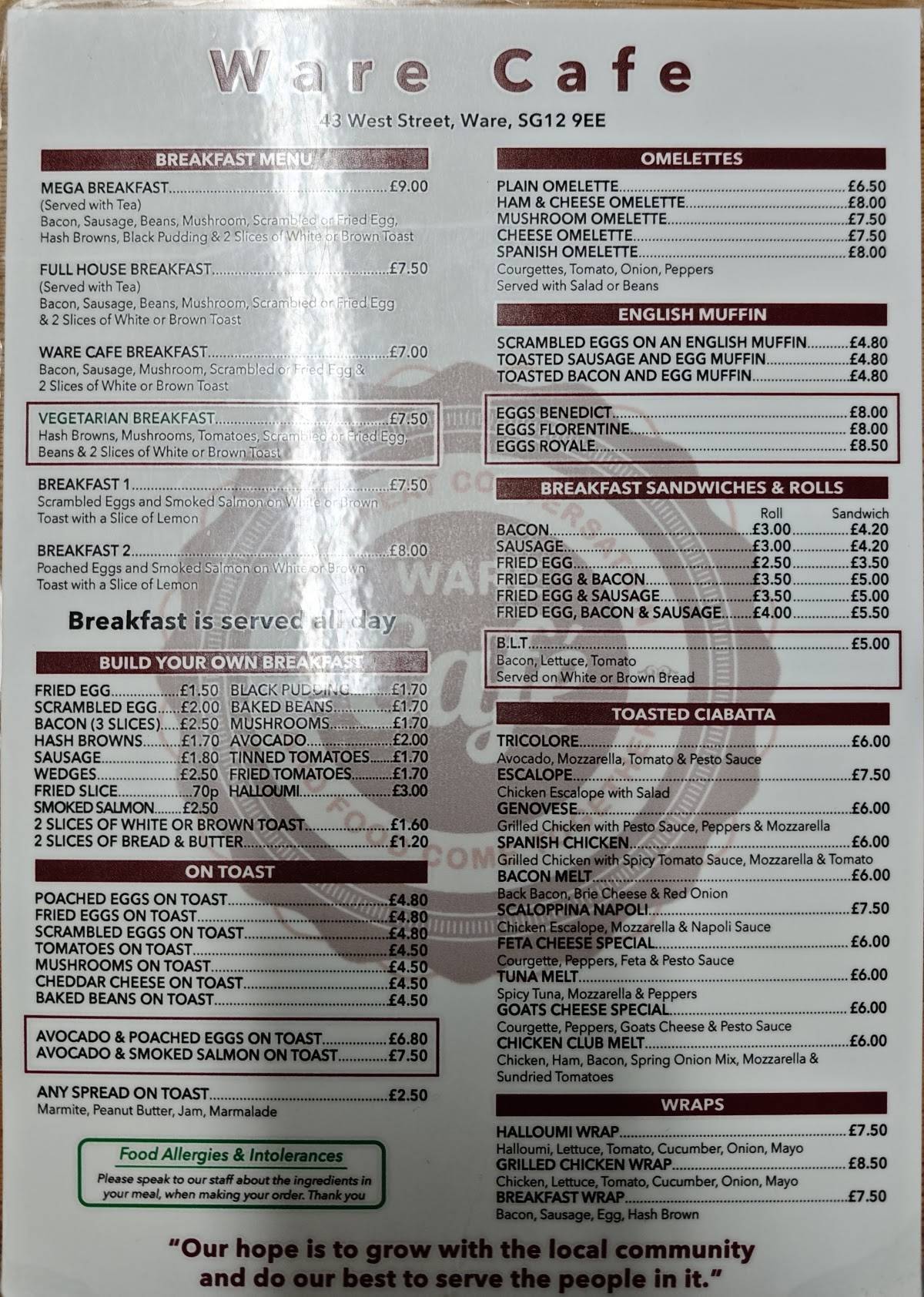 Ware Cafe меню