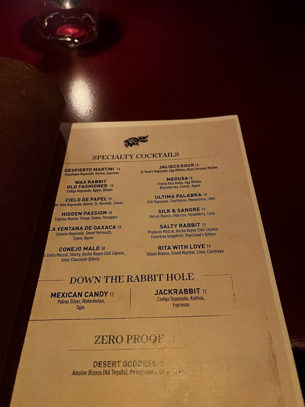 Wax Rabbit Speakeasy меню