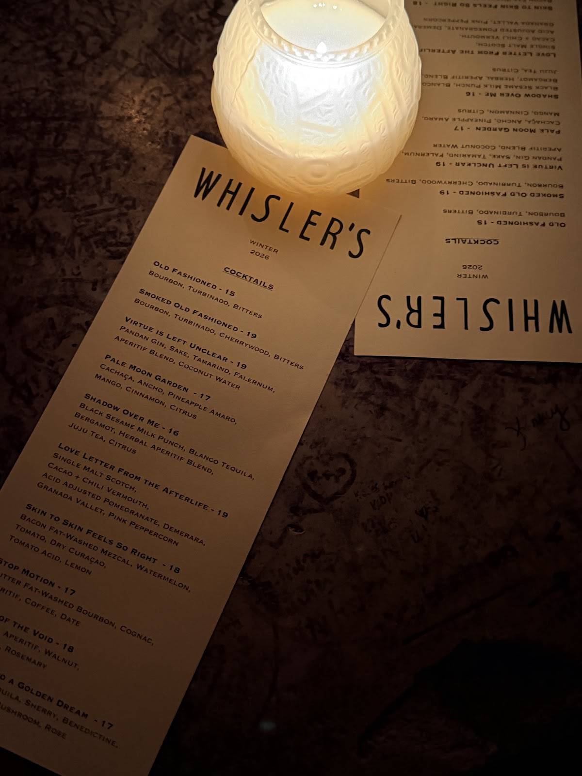 Whisler’s меню