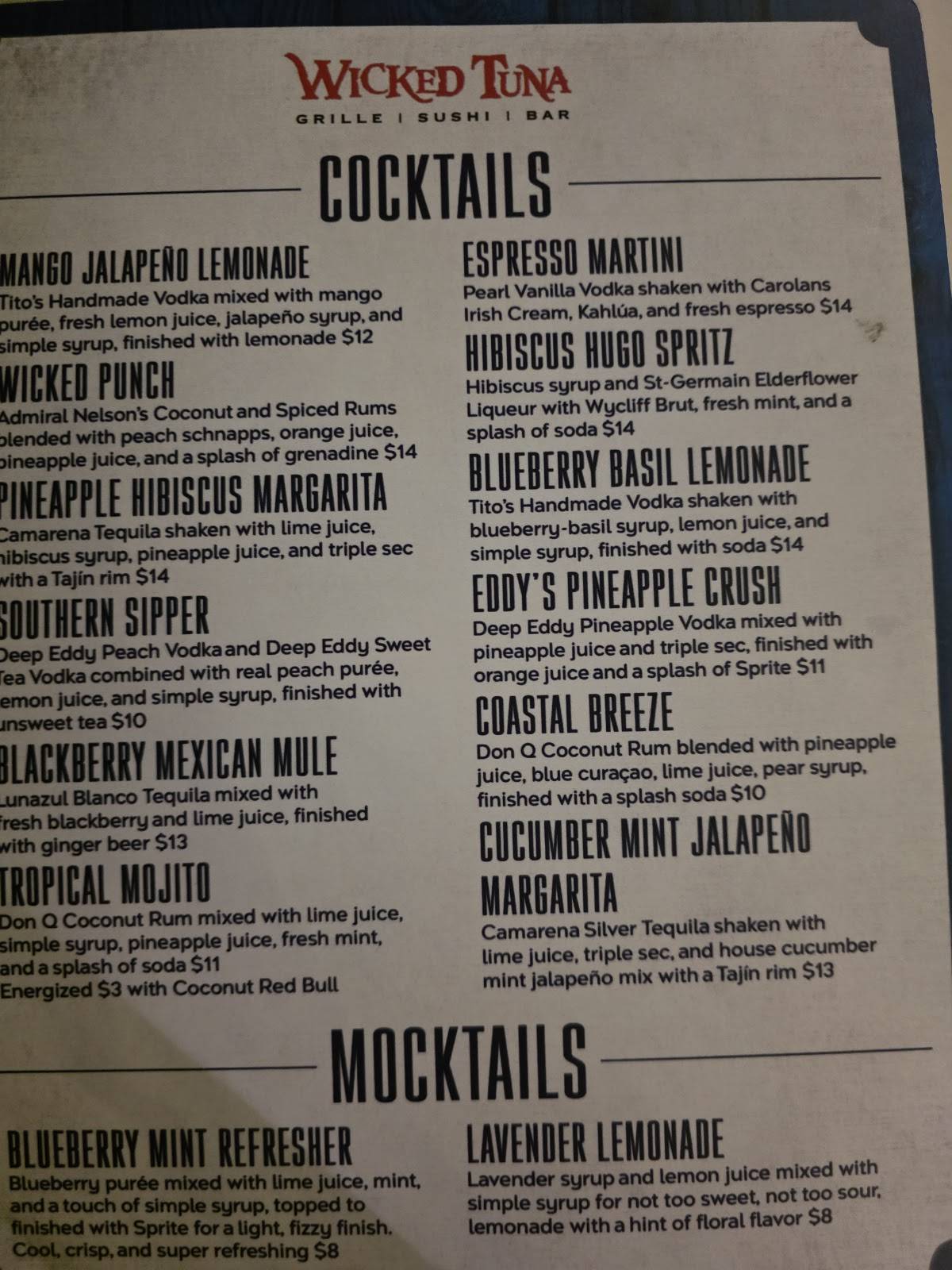 Wicked Tuna Grill, Sushi, Bar меню