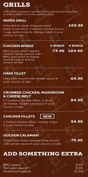 Wimpy Garden Route Mall меню