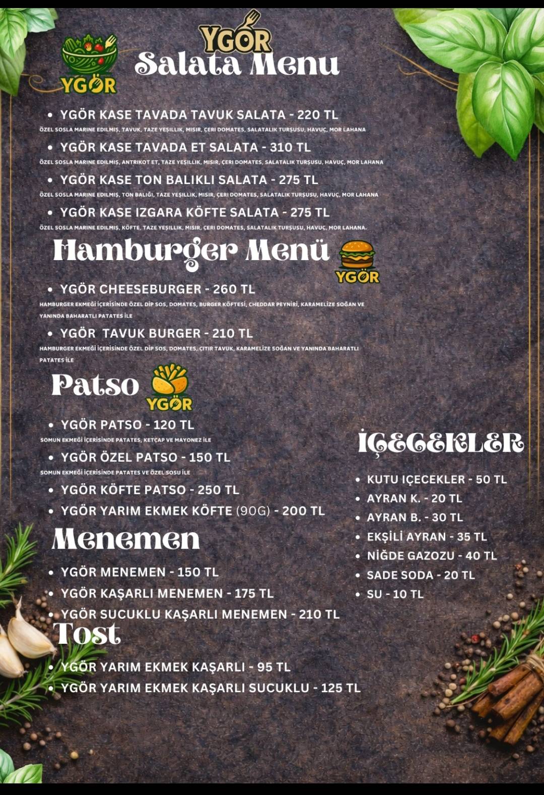 YGÖR меню