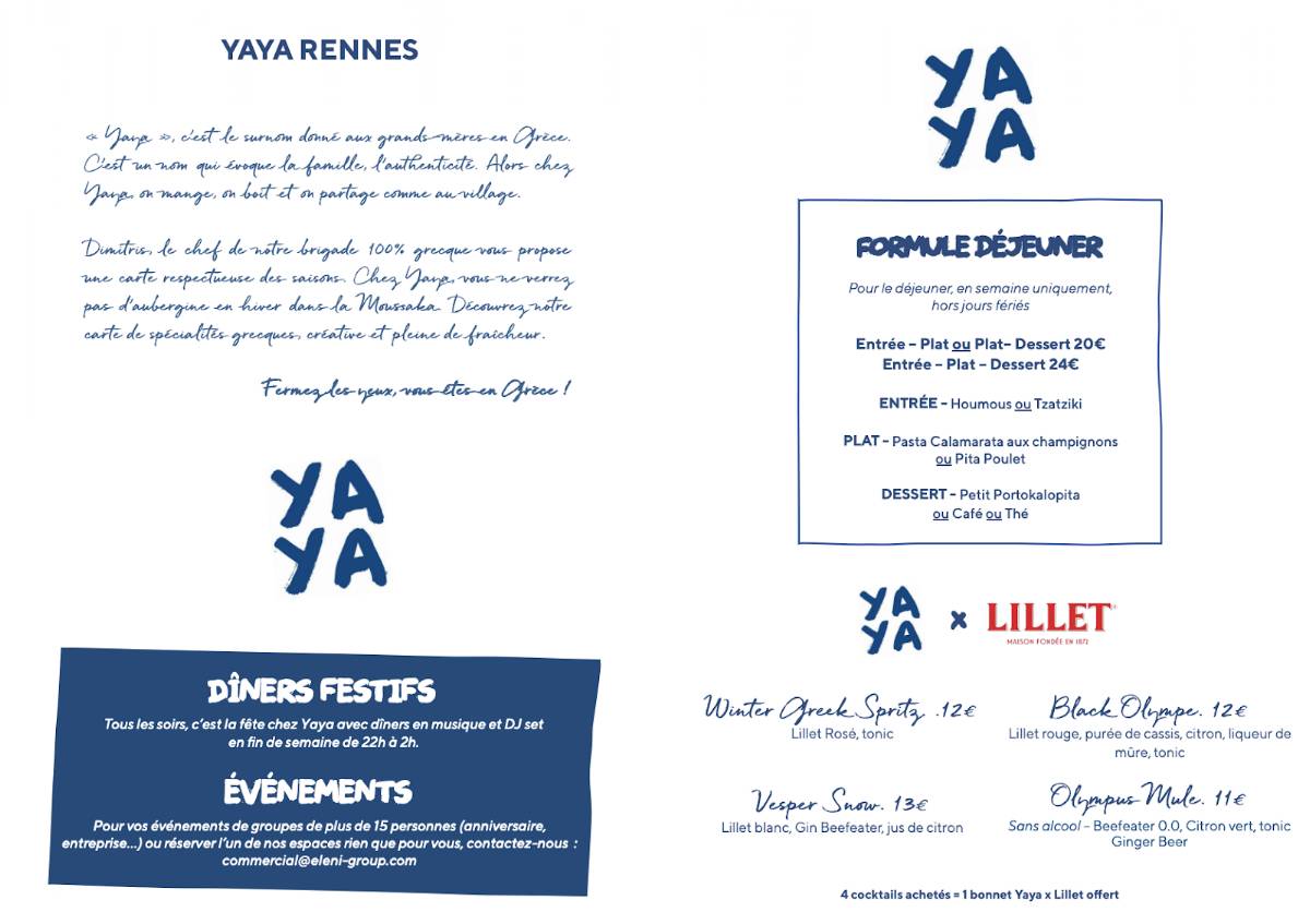 Yaya Rennes - Restaurant méditerranéen avec terrasse par Juan Arbelaez меню