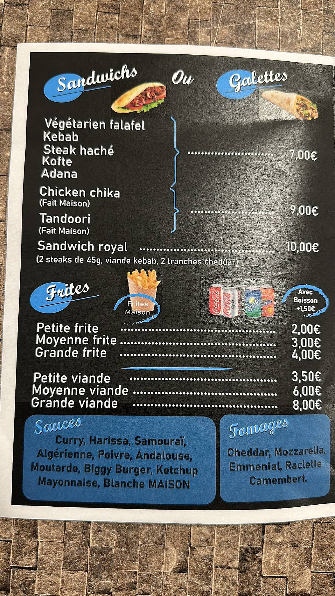 Zaen tacos et Kebab меню