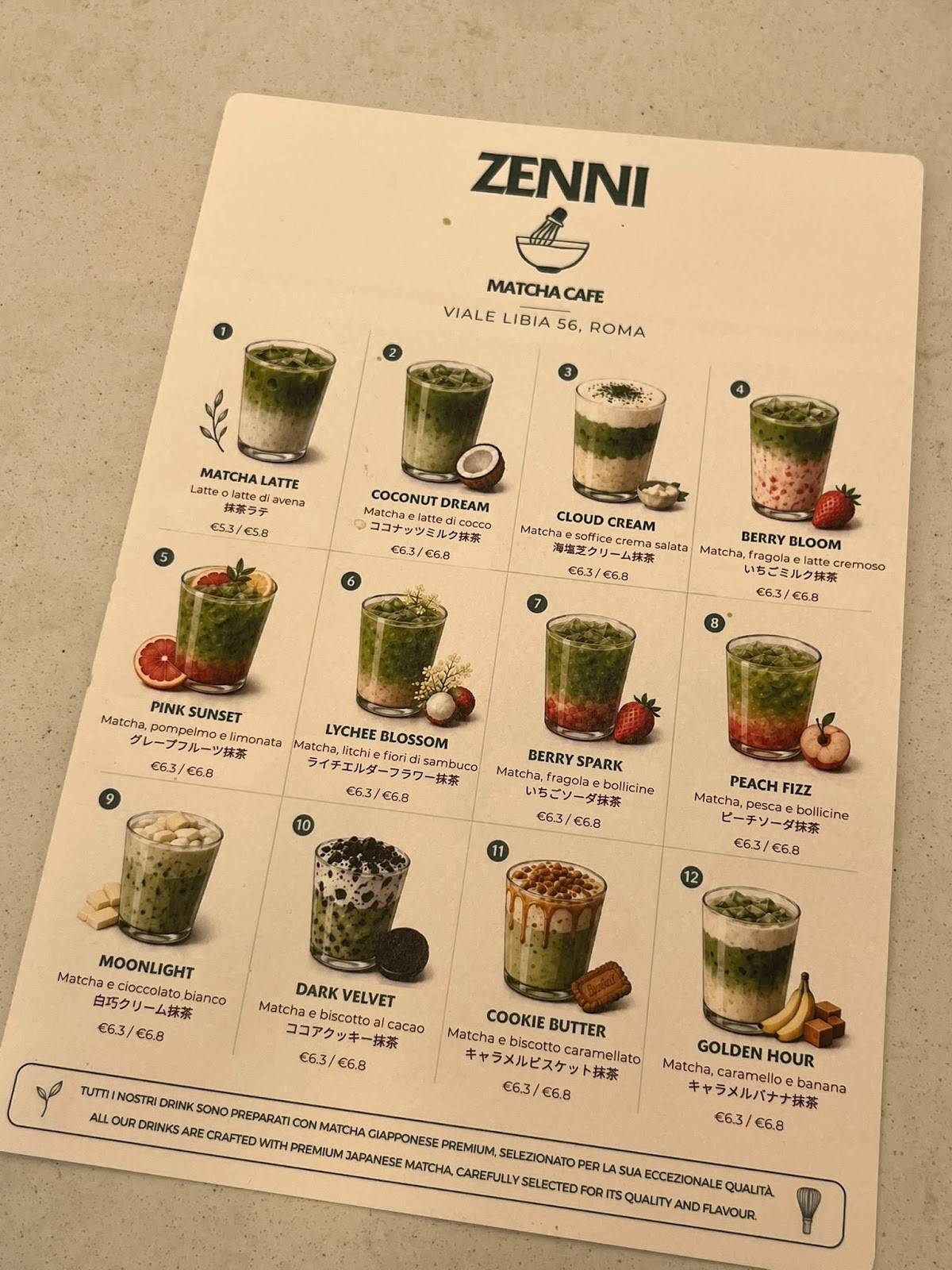 Zenni Matcha Cafe меню