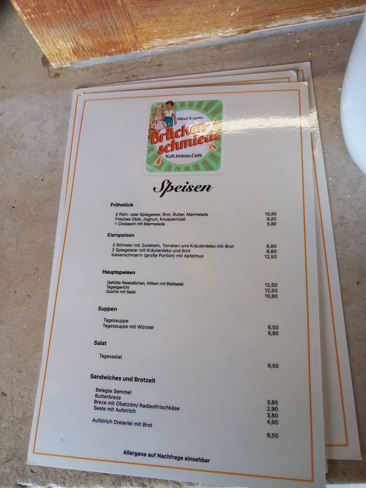 Kiosk Brückenschmiede меню