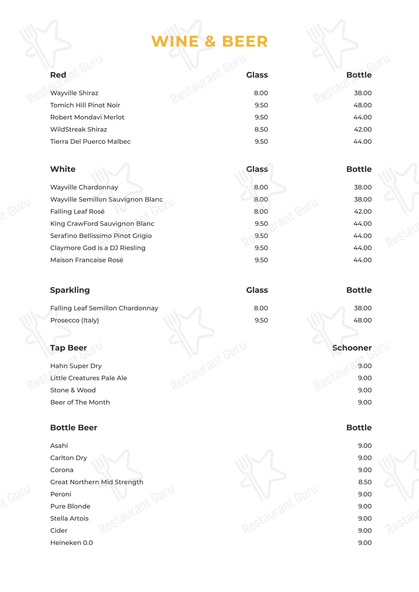 Ночное меню паба и бара 80 Bar & Cafe в Ултимо