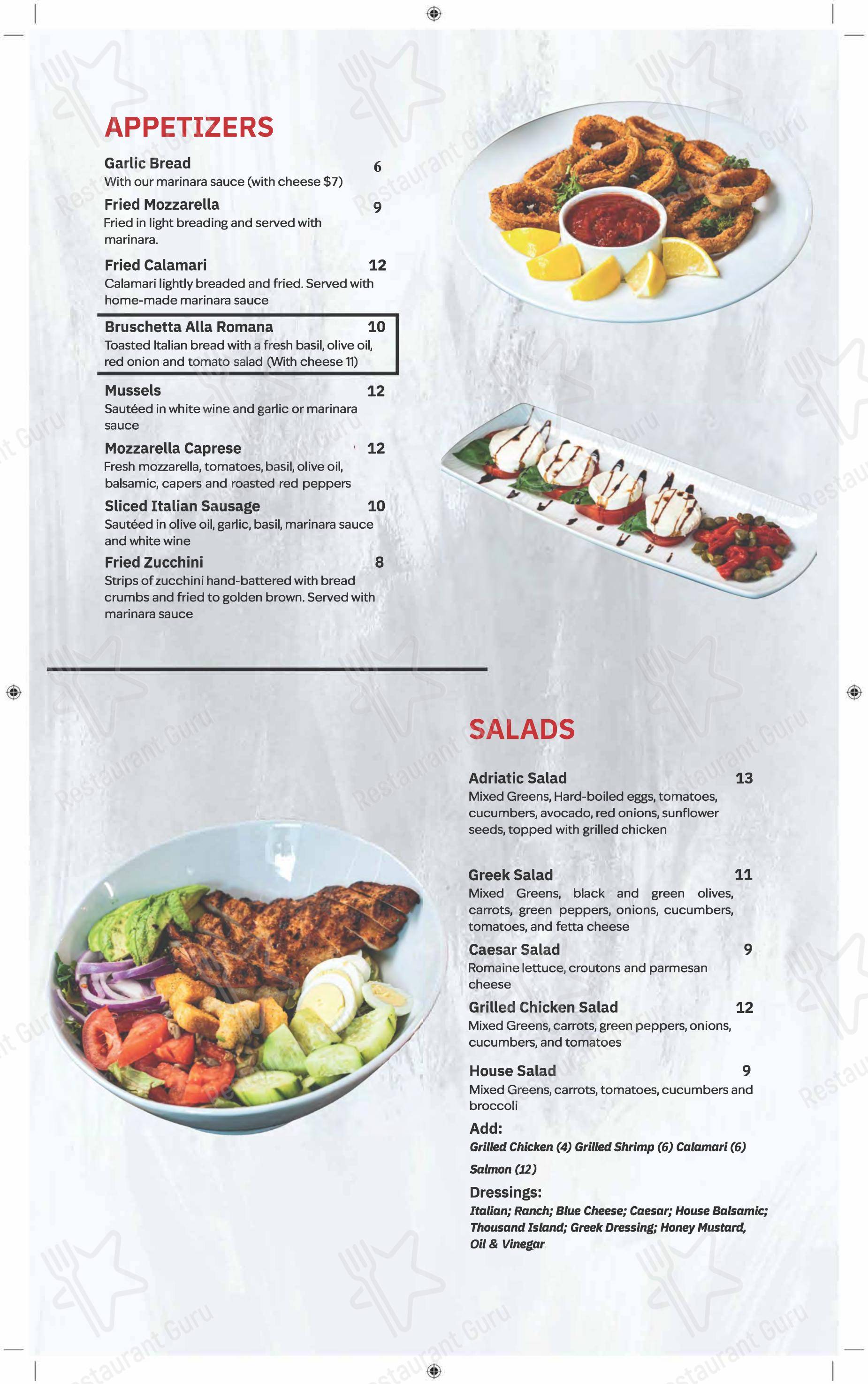 At Home Catering Menu паба и бара Adriatic Cafe Italian Grill Spring TX в Спринге
