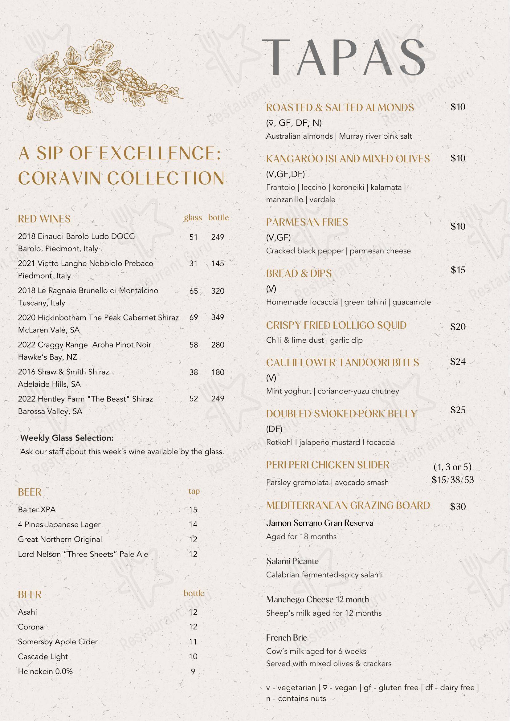 Меню паба и бара Amora Hotel Jamison Sydney - Restaurant Menu