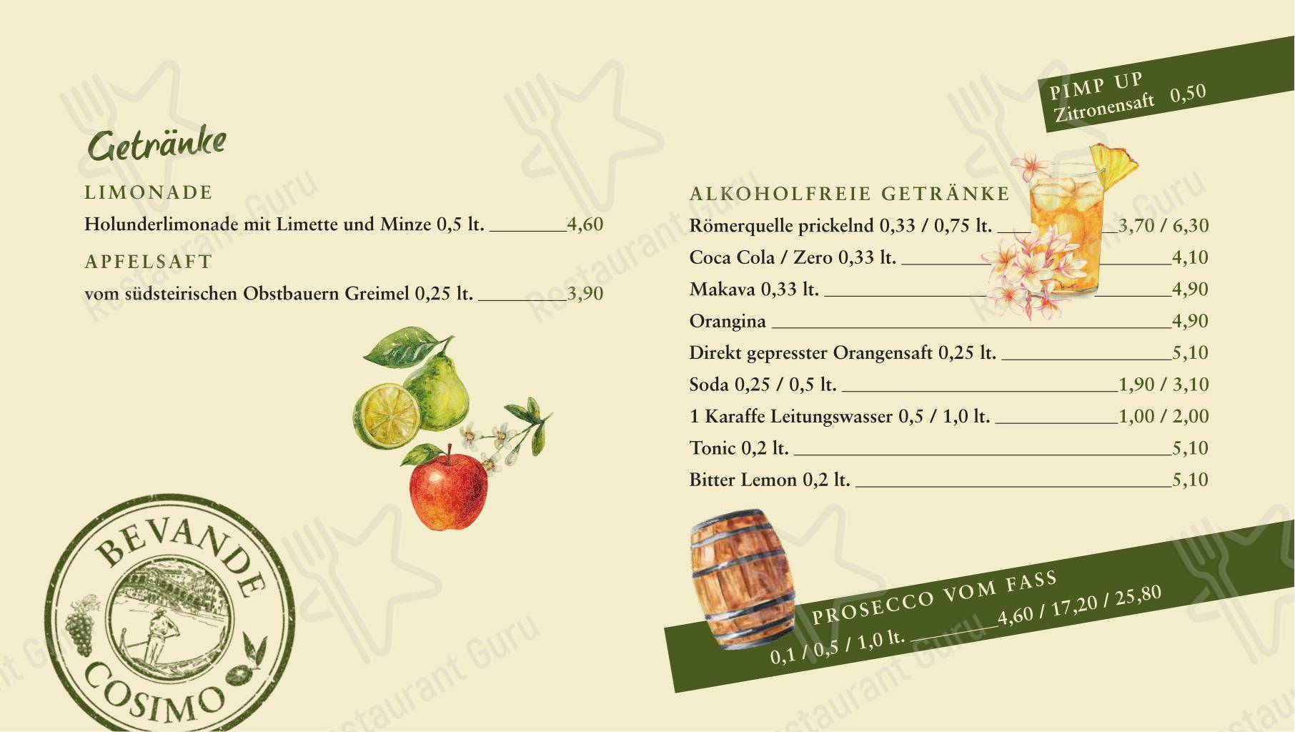 Café Cosimo в Граце - Меню напитков